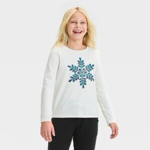 Long Sleeve Cream Snowflake Graphic T-Shirt - Cat & Jack™